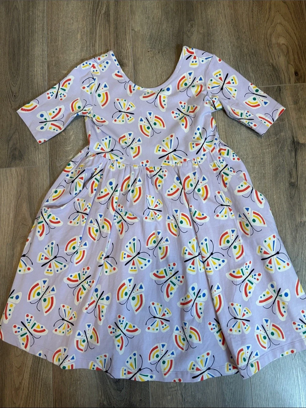 Hanna Andersson Lavender Dress with Rainbow Butterfly Print